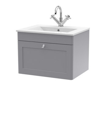 Balterley Swynnerton Traditional 1 Drawer Wall Hung Vanity Unit With Basin, Satin Grey, 600mm - image 1