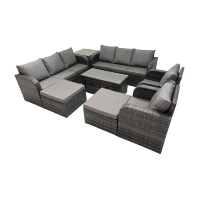 Fimous Rattan Garden Outdoor Furniture Set 3 Seater Sofa Reclining Chair Coffee Table With 4 Footstools Side Table Dark Grey Mixed - image 1