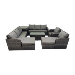 Fimous Rattan Garden Outdoor Furniture Set 3 Seater Sofa Reclining Chair Coffee Table With 4 Footstools Side Table Dark Grey Mixed - thumbnail 2