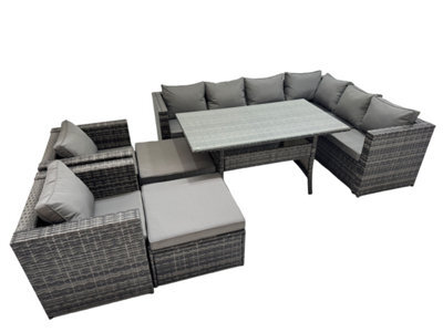 Fimous Rattan Garden Furniture Set Outdoor 10 Seater Patio Corner Sofa Sets With Table 2 Chairs 2 Big Stools Dark Grey Mixed - image 1