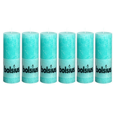 Bolsius 6Pc Turquoise Rustic Pillar Candles 190 X 68mm
