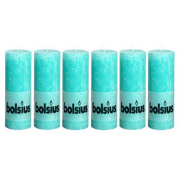 Bolsius 6Pc Turquoise Rustic Pillar Candles 190 X 68mm