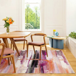 Loomed Pink & Cream Multi Colour Abstract Machine Washable Soft Area Rug 160Cm X 230Cm - thumbnail 1