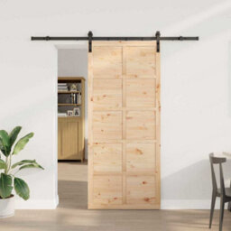 Berkfield Sliding Door Brown 100 X 208 Cm Solid Pine Wood - thumbnail 1