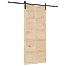 Berkfield Sliding Door Brown 100 X 208 Cm Solid Pine Wood - thumbnail 2