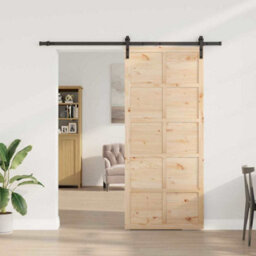 Berkfield Sliding Door Brown 100 X 208 Cm Solid Pine Wood - thumbnail 3