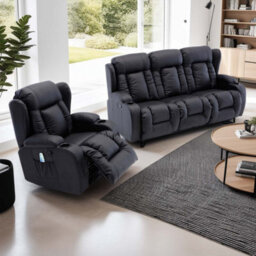 More4Homes Caesar Manual Recliner Bonded Leather 1+3 Seater Sofa Set (Black) - thumbnail 1
