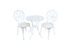 Sh&g Rayleigh 2 Seat Bistro Set - 3 Piece Round Table & Chairs -White Cast Aluminium With Cream Cushions - Indoor & Outdoor - thumbnail 7
