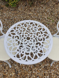 Sh&g Rayleigh 2 Seat Bistro Set - 3 Piece Round Table & Chairs -White Cast Aluminium With Cream Cushions - Indoor & Outdoor - thumbnail 2