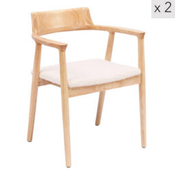 Nordlys Set Of 2 Wood And White Bouclé With Armrests Dining Chairs Exotic Boho Dining Room - thumbnail 1