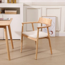Nordlys Set Of 2 Wood And White Bouclé With Armrests Dining Chairs Exotic Boho Dining Room - thumbnail 3