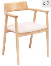 Nordlys Set Of 2 Wood And White Bouclé With Armrests Dining Chairs Exotic Boho Dining Room - thumbnail 2