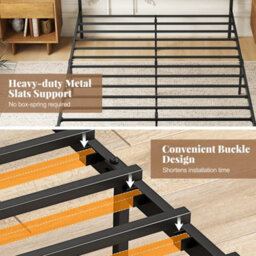 Platform Bed W/ Wooden Headboard Brown King Metal Bed Frame Industrial - thumbnail 5
