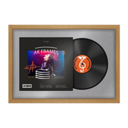 "AK Frames 25X17"" Oak Sleek Vinyl Record Frame With Mid Grey Mount For 12 Inch Lp Cover & Disc - Overlapped Design" - thumbnail 1