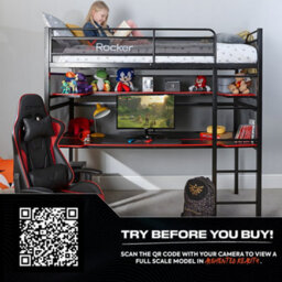 X Rocker X-Rocker Battlebunk High Sleeper Gaming Bed Metal Single 3Ft Space Saving Bunk Bed With Desk And Shelving - Black - thumbnail 6