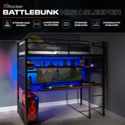 X Rocker X-Rocker Battlebunk High Sleeper Gaming Bed Metal Single 3Ft Space Saving Bunk Bed With Desk And Shelving - Black - thumbnail 2