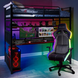 X Rocker X-Rocker Battlebunk High Sleeper Gaming Bed Metal Single 3Ft Space Saving Bunk Bed With Desk And Shelving - Black