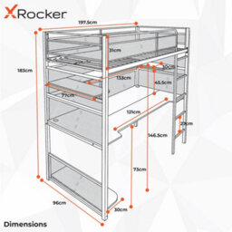 X Rocker X-Rocker Battlebunk High Sleeper Gaming Bed Metal Single 3Ft Space Saving Bunk Bed With Desk And Shelving - Black - thumbnail 9