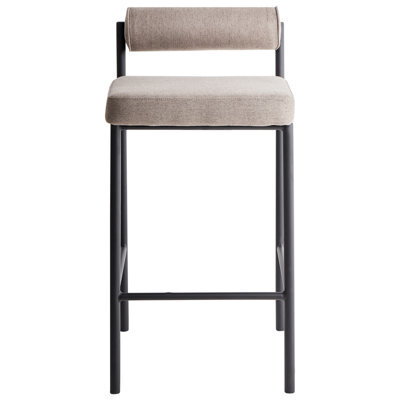 Wyld And Coco Taupe Bar Chairs Set Of 2 With Roll Backrest, Black Powder-Coated Metal Legs, Armless Modern Dining Stools - image 1