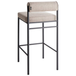 Wyld And Coco Taupe Bar Chairs Set Of 2 With Roll Backrest, Black Powder-Coated Metal Legs, Armless Modern Dining Stools - thumbnail 6