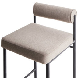 Wyld And Coco Taupe Bar Chairs Set Of 2 With Roll Backrest, Black Powder-Coated Metal Legs, Armless Modern Dining Stools - thumbnail 7
