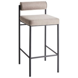 Wyld And Coco Taupe Bar Chairs Set Of 2 With Roll Backrest, Black Powder-Coated Metal Legs, Armless Modern Dining Stools - thumbnail 4