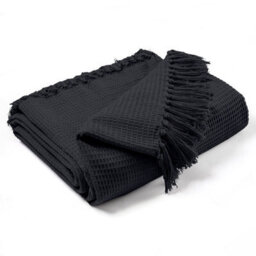 Ehc Waffle Cotton Woven Super Giant Sofa Throw, Up To 4 Seater Sofa/ Super King Size Bed 250 X 380 Cm, Dark Grey