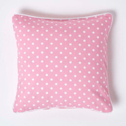 Homescapes Cotton Pink Polka Dots Cushion Cover, 45 X 45 Cm - thumbnail 1