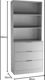 Urbn-Living Urbnliving Height 180Cm Grey Drawers & Grey Bookcase 80Cm Width 3 Tier Wooden Storage Chest Cabinet & Display Bookcase Shelving - thumbnail 2
