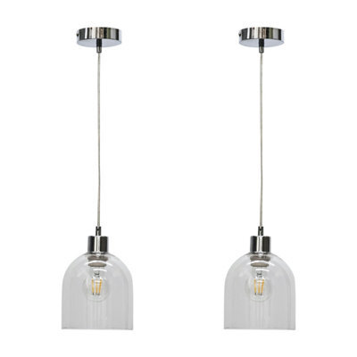 First Choice Lighting Set Of 2 Belten - Clear Glass Cloche With Chrome Pendant Fittings - image 1