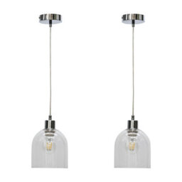 First Choice Lighting Set Of 2 Belten - Clear Glass Cloche With Chrome Pendant Fittings - thumbnail 1