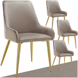 Tectake Set Of 4 Dining Chair Avane - Velvet Look, Padded Armchair, High Backrest And Armrests  - Taupe