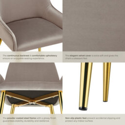 Tectake Set Of 4 Dining Chair Avane - Velvet Look, Padded Armchair, High Backrest And Armrests  - Taupe - thumbnail 5