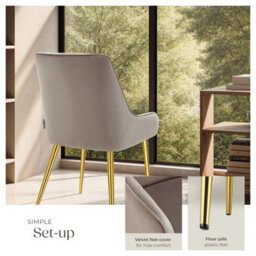 Tectake Set Of 4 Dining Chair Avane - Velvet Look, Padded Armchair, High Backrest And Armrests  - Taupe - thumbnail 4