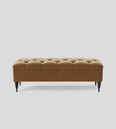 120Cm Safar Ottoman Bench With Storage And Turned Wooden Legs- Plush Velvet Shoes Bench - Mink Chesterfield Storage Bench - thumbnail 3