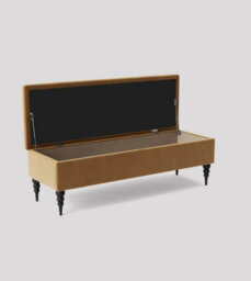 120Cm Safar Ottoman Bench With Storage And Turned Wooden Legs- Plush Velvet Shoes Bench - Mink Chesterfield Storage Bench - thumbnail 2