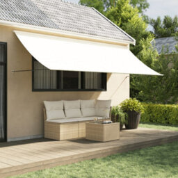 Walplus Retractable Awning Garden Sun Shade Canopy Gazebo For Back Door, Porch, Patio Cream 400X150 Cm Fabric And Steel