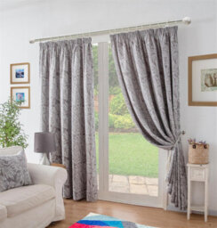 Luxury Living Chenille Jacquard Lined Pencil Pleat Taped Top Curtains Silver - thumbnail 1