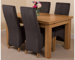 That's Furniture Richmond 140Cm - 220Cm Oak Extending Dining Table And 4 Chairs Dining Set With Lola Black Fabric Chairs - thumbnail 1