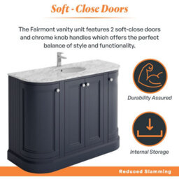 Plum&clay Fairmont Traditional Curved Blue Grey Floor Standing Vanity Unit With Ceramic Basin & Marble Top (W)1200mm - thumbnail 4