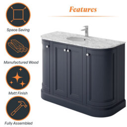 Plum&clay Fairmont Traditional Curved Blue Grey Floor Standing Vanity Unit With Ceramic Basin & Marble Top (W)1200mm - thumbnail 6
