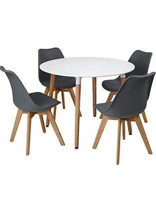 Kosy Koala Dining Table Set Of 4 Round White Dining Table And 4 Grey Padded Tulip Chairs - image 1