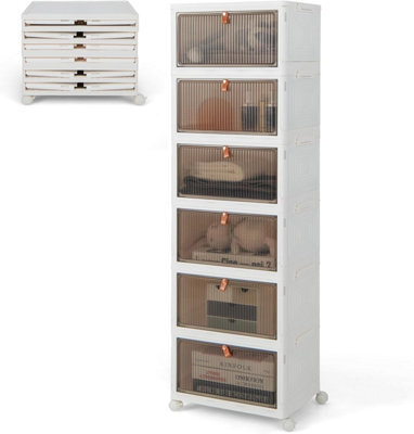Hygrad Built to Survive Foldable Plastic Shoe Box Stackable Storage Cabinet - Wardrobe Storage Organizer Containers With Lid & Lockable Wheels (6-Tier) - image 1