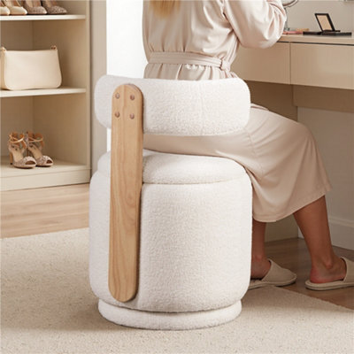 Yaheetech Swivel Vanity Stool With Backrest Round Swivel Ottoman Chair With 27L Capacity Sherpa Fabric Dressing Table Stool, White - image 1