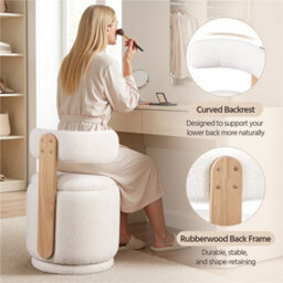 Yaheetech Swivel Vanity Stool With Backrest Round Swivel Ottoman Chair With 27L Capacity Sherpa Fabric Dressing Table Stool, White - thumbnail 4