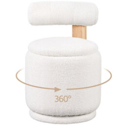 Yaheetech Swivel Vanity Stool With Backrest Round Swivel Ottoman Chair With 27L Capacity Sherpa Fabric Dressing Table Stool, White - thumbnail 2