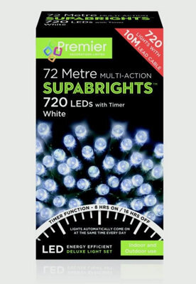 Premier Multi Action Supabrights Christmas Timer Fairy Lights - 720 Leds - White