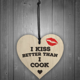 Red Ocean I Kiss Better Than I Cook Novelty Wooden Hanging Heart - thumbnail 2