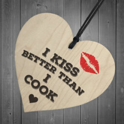 Red Ocean I Kiss Better Than I Cook Novelty Wooden Hanging Heart - thumbnail 6