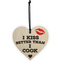 Red Ocean I Kiss Better Than I Cook Novelty Wooden Hanging Heart - thumbnail 5